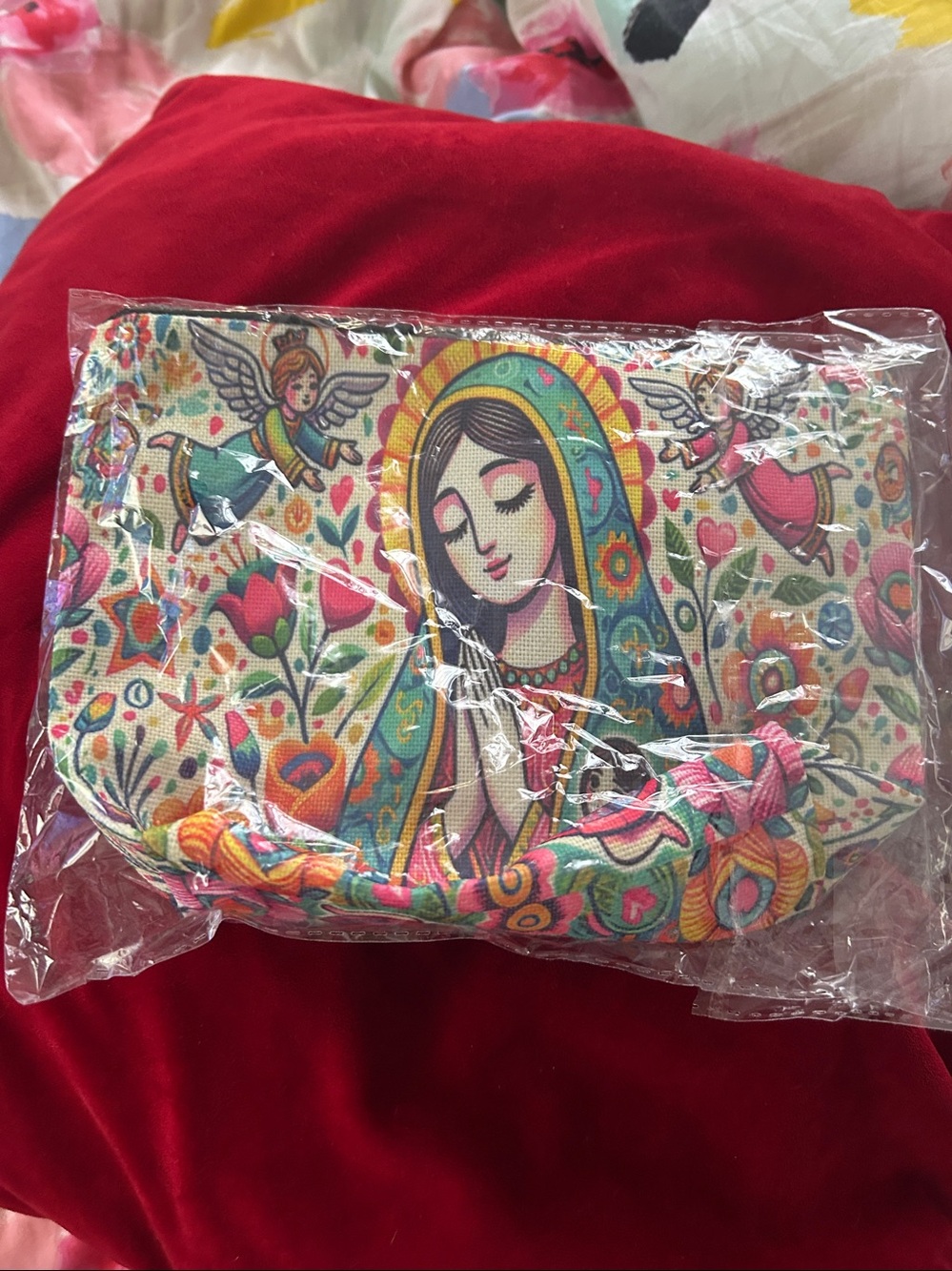 Floral Virgin Mary Canvas Zip Pouch - Multicolor - Picture 8 of 9